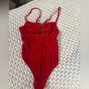 Red Velvet Valentine Bodysuit with Heart Cutout Adjustable Size S Lingerie